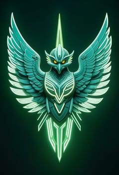 AI generated of a garuda bird with glowing wings on a dark background