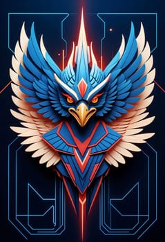AI generated of the logo for the game, garuda birtd, with a blue and red design and futuristic background
