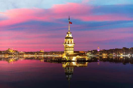 Maiden's or Leander's Tower in the Marmara sea, twilight view, Istanbul.