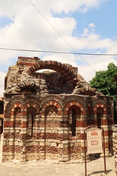 The Church of the Holy Archangels Michael and Gabriel in the old town of Nessebar, Nesebar, decorated with colorful patterns out of bricks and tiles, Bulgaria 2022
