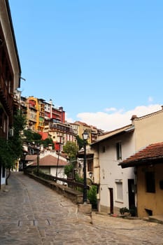Cobble stone streets in the old town of Veliko Tarnovo, Bulgaria 2022