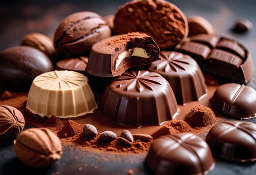 AI generated of chocolate and nuts on a dark background