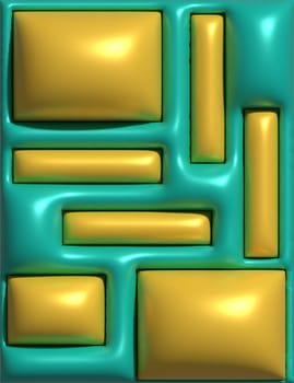 Yellow figures on a green background, 3D rendering illustration