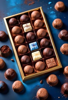 AI generated of a box of chocolates with a blue background