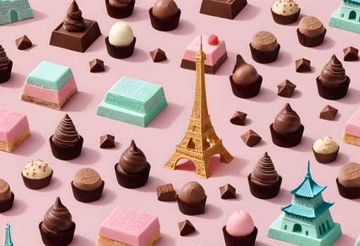 AI generated of a pattern of chocolate and eiffel tower