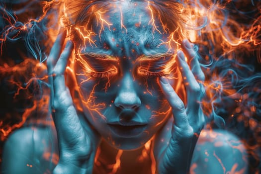 Human brain, migraine headache attack, epilepsy tumor, psychological pressure and stress, mind with burnout or trauma