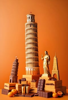 AI generated of the leaning tower of pisa chocolate sculpture