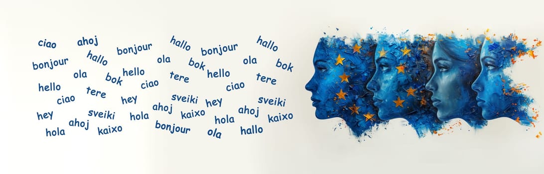 European languages, word hello in different language spoken in Europe, concept of multilingual business and community, multilingualism in the EU