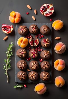 AI generated of chocolate covered fruit on a black slate