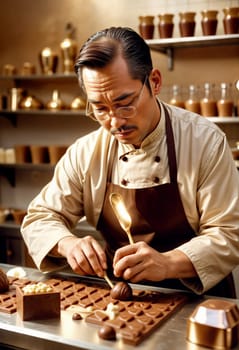 AI generated of a man in a chef's apron is making chocolate