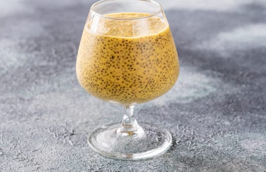 Chia pudding with mango pulp and almond milk