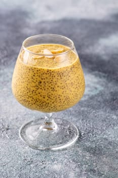 Chia pudding with mango pulp and almond milk