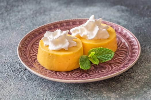 Portion of mango and cream gelatin dessert