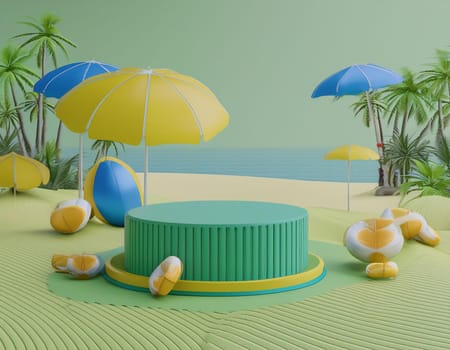 3D render, minimal Summer background with empty podium or pedestal platform for showing product