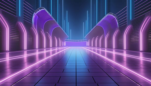 3d technology abstract neon light background, empty space scene, spotlight, dark night