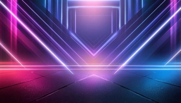 3d technology abstract neon light background, empty space scene, spotlight, dark night