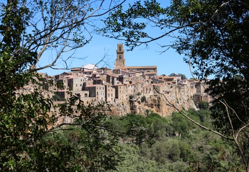 Pitigliano - the picturesque medieval town founded in Etruscan time on the tuff hill in Tuscany, Italy.