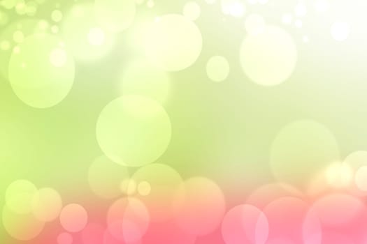Abstract blurred fresh vivid spring summer light delicate yellow pink green orange bokeh background texture with bright circular soft color lights. Beautiful backdrop illustration.