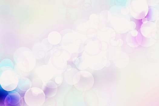 Abstract blurred fresh vivid spring summer light delicate pastel blue turquoise pink white bokeh background texture with bright circular soft color lights. Beautiful backdrop illustration.