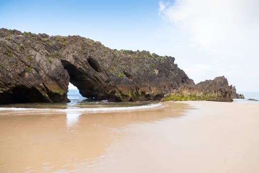 Rock formation in San Antolin beach, Spain. Spanish landscape