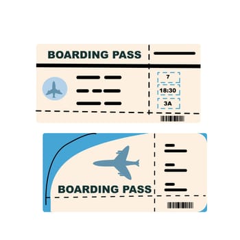 Summer vacation plane tickets isolated set. Collection of cartoon air paper tickets for flight trip concept. Plane tickets in flat style