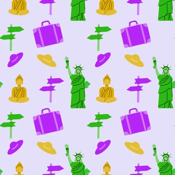 Travel destinations summer seamless pattern. Can used for textile, cover design, posters. Modern flat style.