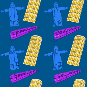 Travel destinations summer seamless pattern. Can used for textile, cover design, posters. Modern flat style.