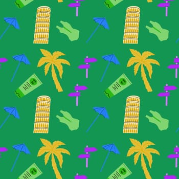 Travel destinations summer seamless pattern. Can used for textile, cover design, posters. Modern flat style.