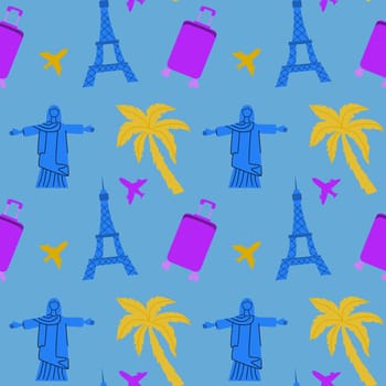 Travel destinations summer seamless pattern. Can used for textile, cover design, posters. Modern flat style.
