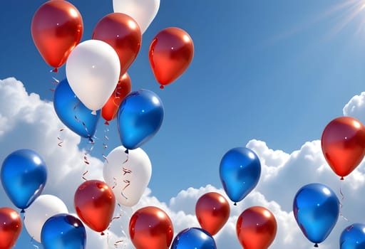 AI generated of many red, white and blue balloons are floating in the air