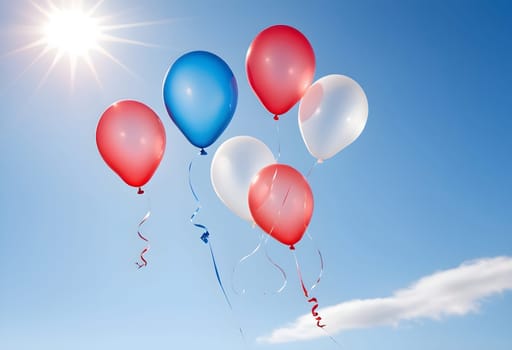 AI generated of red white and blue balloons with the sun in the sky