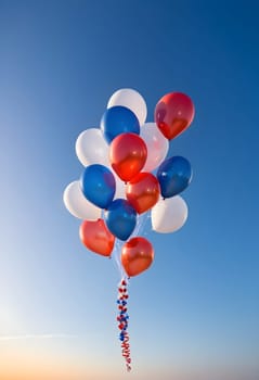 AI generated of a bunch of red, white and blue balloons floating in the air