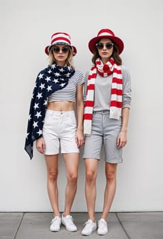 AI generated of two women wearing patriotic clothing and hats