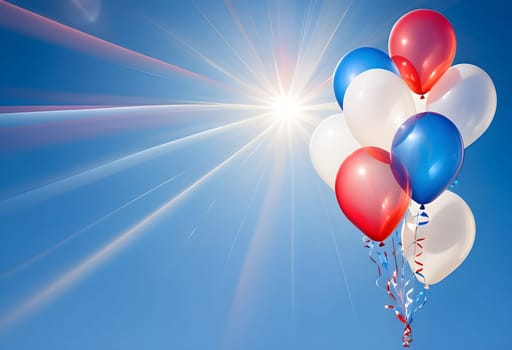 AI generated of a bunch of red, white and blue balloons in the air
