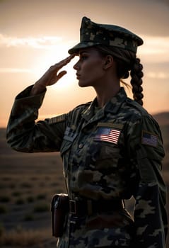 AI generated of a woman in united states military uniform saluting