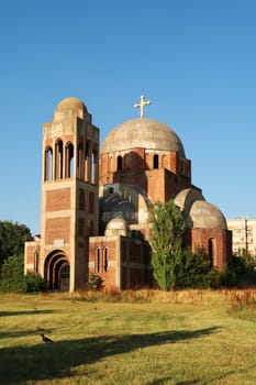 The Christ the Savior Cathedral, Church, an unfinished christian, serbian orthodox cathedral, church in the city center of Prishtina, Pristina, Kosovo 2022