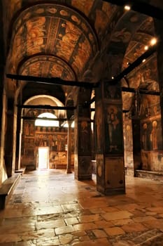 Elaborate ceiling, wall paintings, frescos inside the Church Complex of the Patriarchate of Pec Monastery, outside of Peja, Kosovo 2022