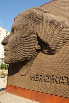 The Heroinat Memorial, a sculpture in the city center of Prishtina, Pristina to commemorate the crimes commited against women in the Kosovo war, Kosovo, 25th of July 2022
