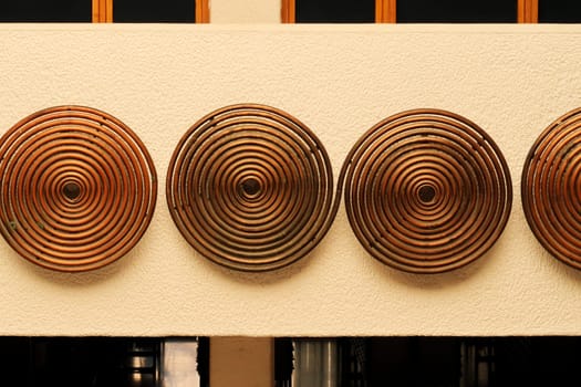 Design elements, metal, copper spiral inside the National University Library of Kosovo, Prishtina, Pristina, Kosovo, 25th of July 2022