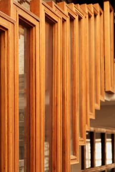 One of the handrails, rails, railings inside the National University Library of Kosovo, made of wood and glass, Prishtina, Pristina, Kosovo, 25th of July 2022