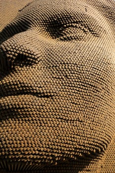 Close look on the pins that form the beautiful womans face of the Heroinat Memorial, a sculpture in the city center of Prishtina, Pristina to commemorate the crimes commited against women in the Kosovo war, Kosovo, 25th of July 2022