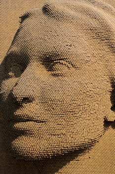 The beautiful womans face of the Heroinat Memorial, a sculpture in the city center of Prishtina, Pristina to commemorate the crimes commited against women in the Kosovo war, Kosovo, 25th of July 2022