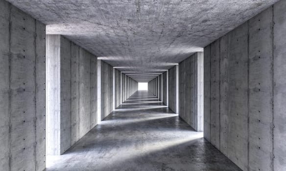 Abstract view  symmetric concrete corridor vanishing point tunnel architecture