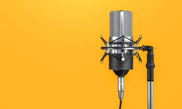 Microphone  yellow background, recording, studio, audio, copyspace