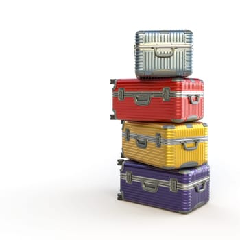 colorful stacked luggage  isolated  background travel, vacation,  adventure concept