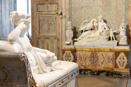 Rome, Italy - 28 December 2023: Paolina Borghese Bonaparte as Venus Victrix, by sculptor Antonio Canova, 1808 - white marble