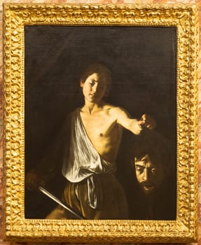 Rome, Italy - 28 December 2023: David with the head of Goliath, by Caravaggio, 1610 - oil on canvas - cm 125 x 101, Galleria Borghese