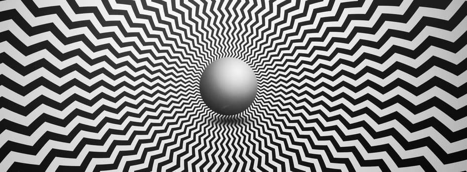 Optical illusion horizontal background. Abstract curves, geometric effect. Black and white.