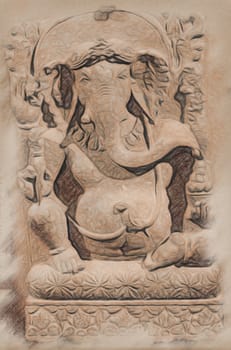 Ganesha illustration. Induism religion - elephant god, Indian traditional culture