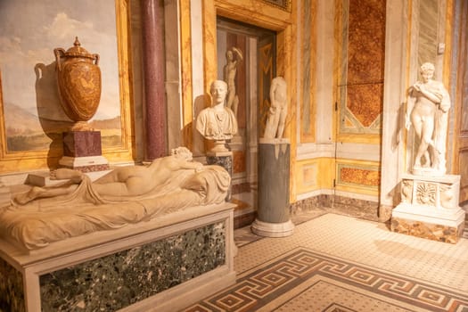 Rome, Italy - 28 December 2023: Galleria Borghese - Borghese Gallery - ancient art museum interior, sculptures in white marble